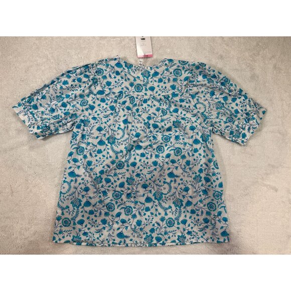Draper James V-Neck Puff Sleeve Top Women’s Small Blue Paisley Lightweight Shirt - Picture 7 of 11